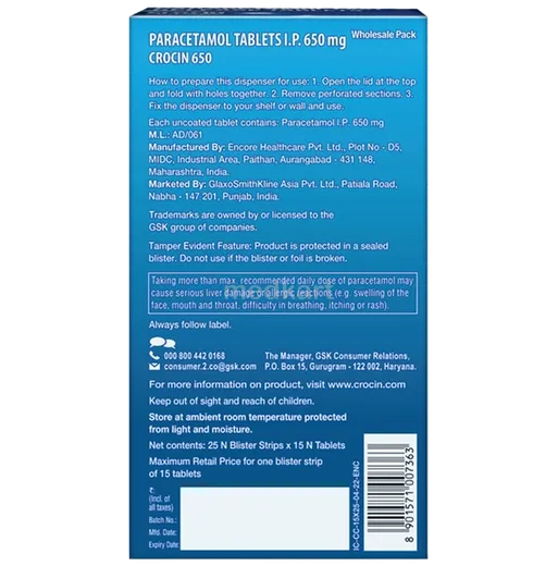 crocin 650mg tablet 15's